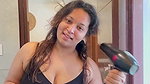 chubby cute lady hige round tits and cleavage in black tight costume 1