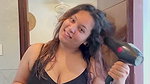 chubby cute lady hige round tits and cleavage in black tight costume 1