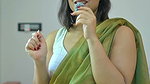 chubby desi lady with belly chain and navel in green saree 1