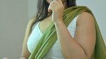 chubby desi lady with belly chain and navel in green saree 1