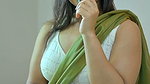 chubby desi lady with belly chain and navel in green saree 1
