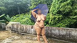 Big boobs and ass exposed on a rainy day in public, Beautiful chubby girls getting naked in rain outdoor