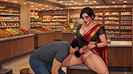 Indian Aunt having fun with stranger in a shopping mart