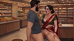 Indian Aunt having fun with stranger in a shopping mart