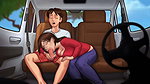 Stepmom help stepson in car