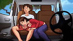 Stepmom help stepson in car