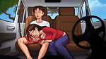 Stepmom help stepson in car