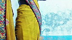 Today I’m ready to in a yellow saree with a thick come on