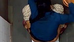indian girl changing pad in toilet