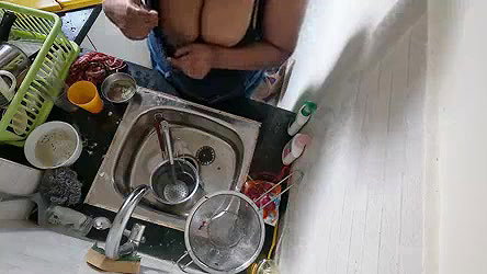 My wife become horny while washing plates in kitchen