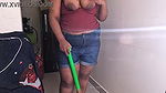 My friend wife getting horny doing sex call while cleaning house