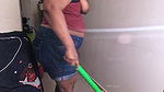 My friend wife getting horny doing sex call while cleaning house
