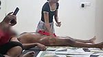 Maid nude massaging owner infront of wife