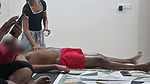Maid nude massaging owner infront of wife