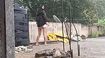 Cute desi college girl playing hard in rain boobies shake