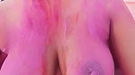 Husband is Playing with the big boobs of his pregnant wife during Holi