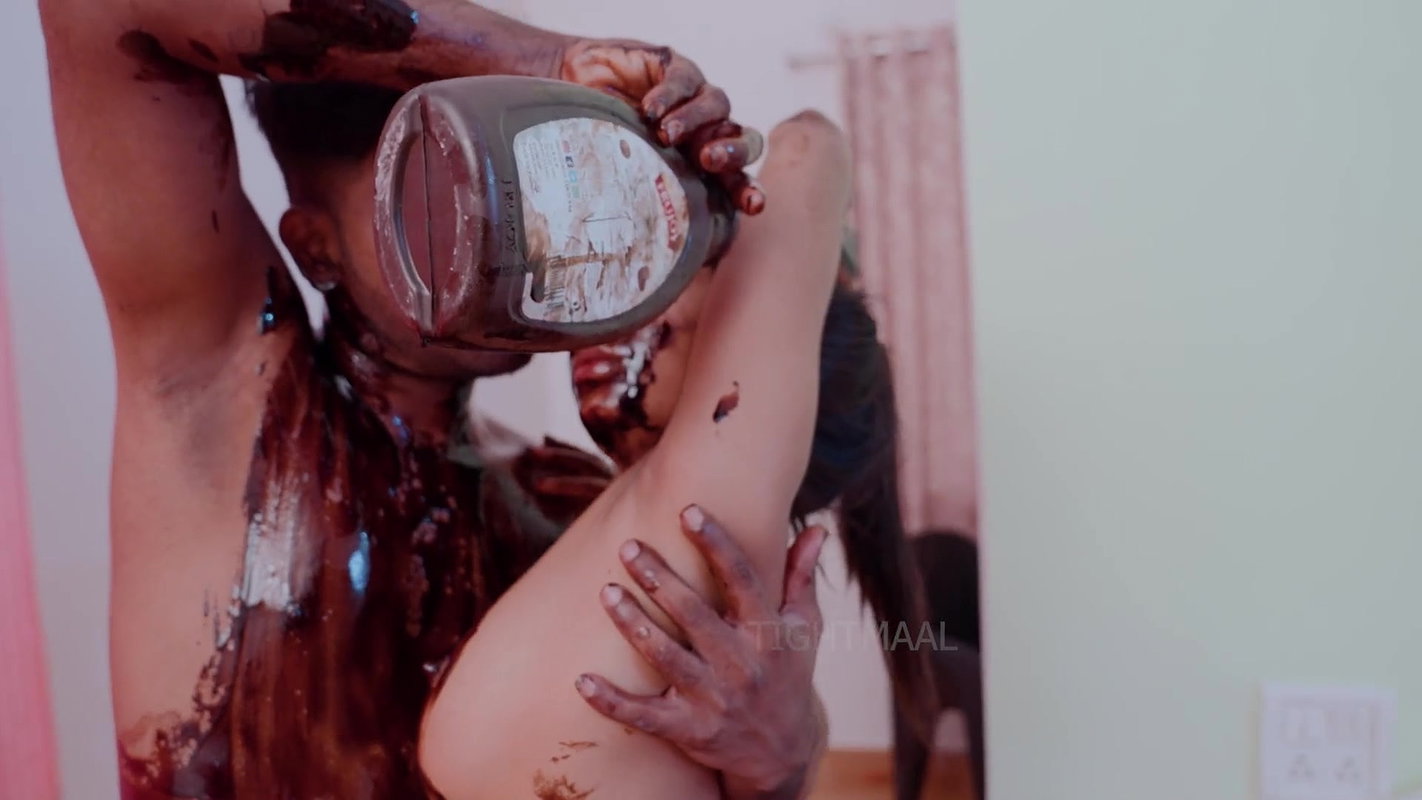 Hot desi indian couple chocolate sex cum shot in mouth kiss