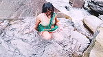 Telugu sexy Silk aunty outdoor waterfall bathing, telugu Dirty talks