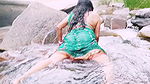 Telugu sexy Silk aunty outdoor waterfall bathing, telugu Dirty talks