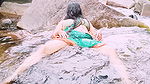 Telugu sexy Silk aunty outdoor waterfall bathing, telugu Dirty talks