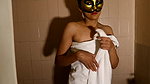 indian wife taking shower with mask