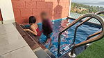 Komal was getting into the swimming pool for the first time, the husband was getting down from behind, fucking in the water itself