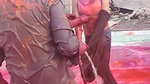 3 Guys pressing boobs of a desi girl during holi