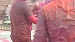 3 Guys pressing boobs of a desi girl during holi