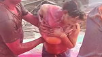 3 Guys pressing boobs of a desi girl during holi