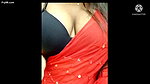 Super Hot Desi Indian bhabhi in red saree and black bra dirty talking with boyfriend