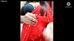 Super Hot Desi Indian bhabhi in red saree and black bra dirty talking with boyfriend