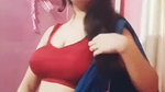 Rupsa Sexy Boobs and Navel in red bra and blue saree
