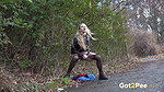 Blonde In Leather Skirt Squats To Piss Outside Got2pee