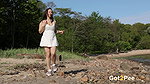 Brunette Babe Climbs Onto A Rock To Piss Outside Got2pee