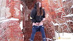 Brunette Babe Squats In The Snow To Piss Outside Got2pee