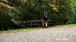 Dark Haired Babe Squats On A Bench To Piss Got2pee