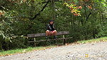 Dark Haired Babe Squats On A Bench To Piss Got2pee