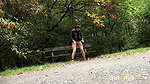 Dark Haired Babe Squats On A Bench To Piss Got2pee