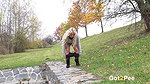Hot Blonde Squats And Pees Over The Gras Got2pee