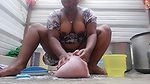 Bouncy boobs washing clothes