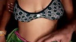 Girl in green saree and black bra boobs exposed by two men