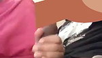 Naughty girlfriend gives handjob to bf