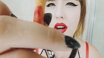 CIGARETTE DANGLING AND SMOKING CLOSE UP WITH RED LIPS