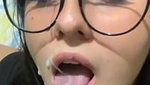 Cute Girl With Glasses Takes Cum All Over Her Face And In Mouth