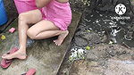 Anita yadav bathing outside with beautiful boobs