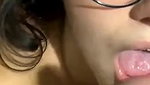 Cute Girl With Glasses Takes Cum In Mouth Swallows And Licks It Nicely