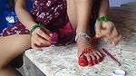 Indian bhabhi applies color to hear legs Indian desi bhabhi