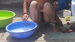 Stepsister bath bathing in open bathroom