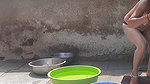 Stepsister bath bathing in open bathroom