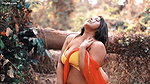Indrani in Orange Saree Showing Nipples in Outdoor Photoshoot